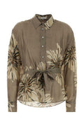Women's Floral-Printed Silk Shirt Beige