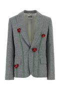 Women's Floral-Embroidered Silk Blend Blazer Gray Cotton Wool Blazers
