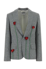 Women's Floral-Embroidered Silk Blend Blazer Gray Cotton Wool Blazers