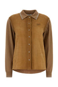 Women's Virgin Wool And Suede Cardigan Camel Exterior