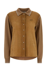 Women's Virgin Wool And Suede Cardigan Camel Exterior
