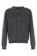 Men's Logo-Embroidered Wool Blend Cardigan Gray Silk
