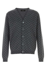 Men's Logo-Embroidered Wool Blend Cardigan Gray Silk