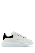 Women's White Leather Sneakers With Black Suede Heel Whiteblack