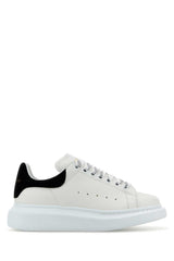 Women's White Leather Sneakers With Black Suede Heel Whiteblack