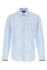 Men's Embroidered Poplin Shirt Light Blue Cotton