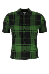 Women's Embroidered Plaid Silk Blend Shirt Green Nylon Elastane