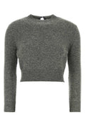 Women's Virgin Wool Blend Cropped Sweater Gray Nylon