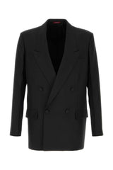 Men's Double-Breasted Wool Blazer Black Polyester Blazers