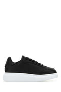Women's Black Leather Sneakers With Heel Blackblackblack Upper And Rubber Sole