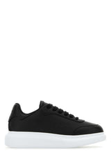 Women's Black Leather Sneakers With Heel Blackblackblack Upper And Rubber Sole