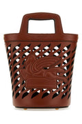Women's Perforated Leather Bucket Bag Brown