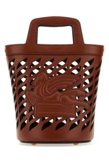 Women's Perforated Leather Bucket Bag Brown