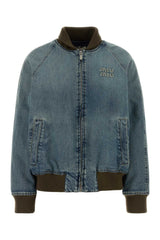 Women's Denim Bomber Jacket Blue Cotton