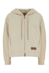 Women's Cardigan Hoodie Beige Cotton Polyester