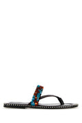 Women's Chocolate Leather Thong Slippers Turquoise Flat Shoes
