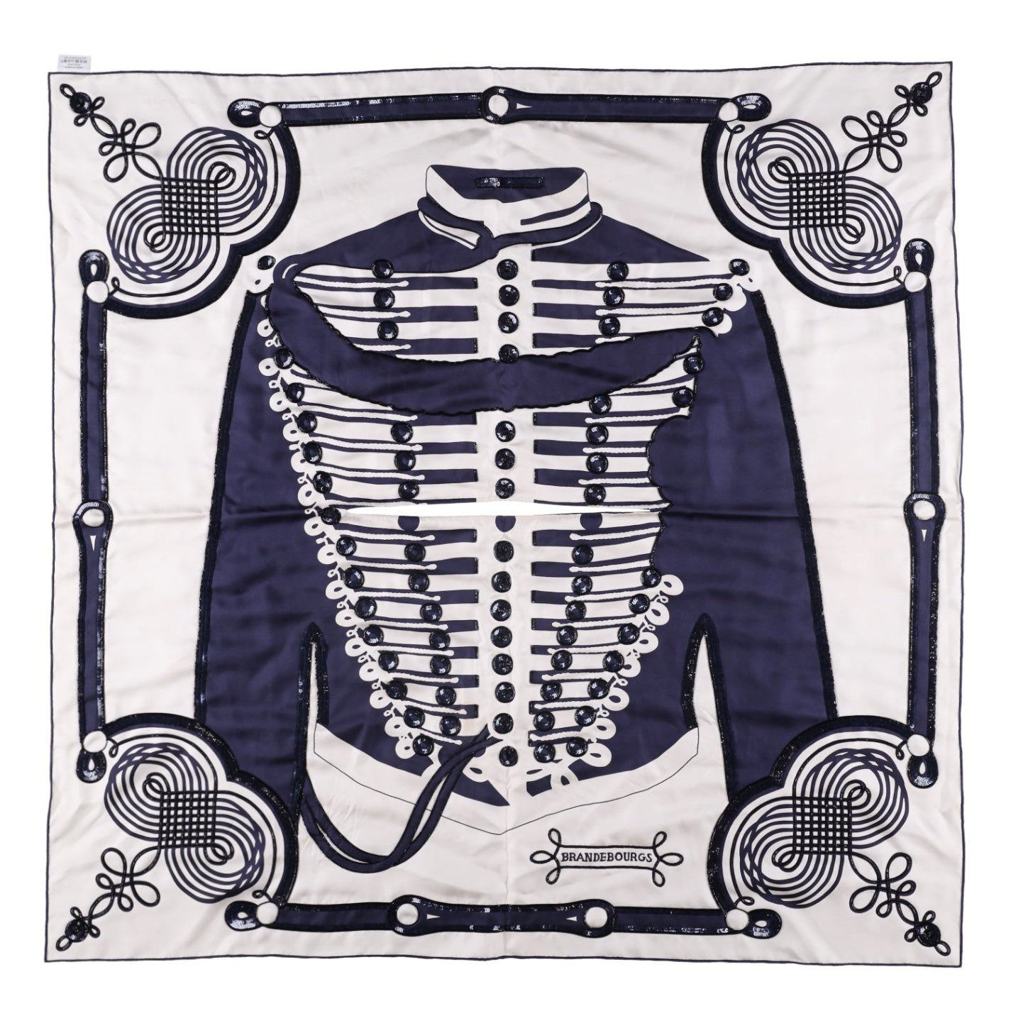Hermès Brandebourgs Tattoo Carré 90 Silk Scarf — Navy and White