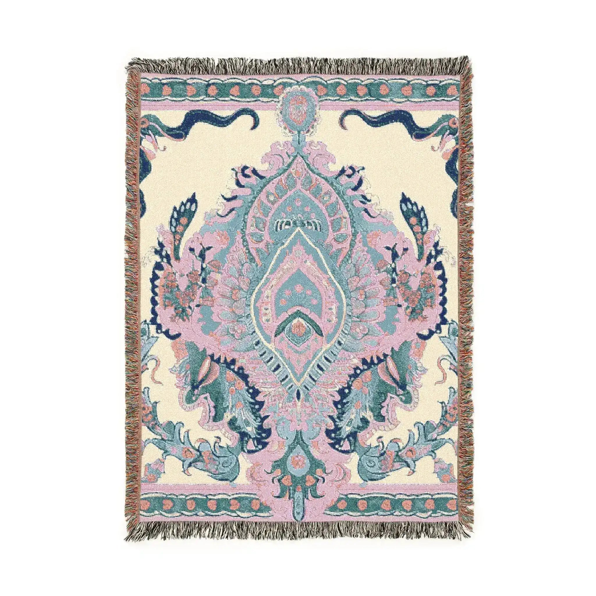 Intricate Floral and Serpentine Woven Blanket