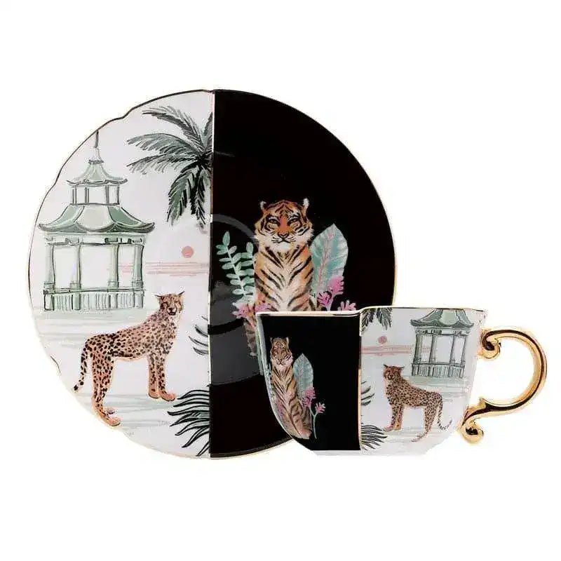 Irregularly Chinoiserie Tiger Mug and Saucer Set
