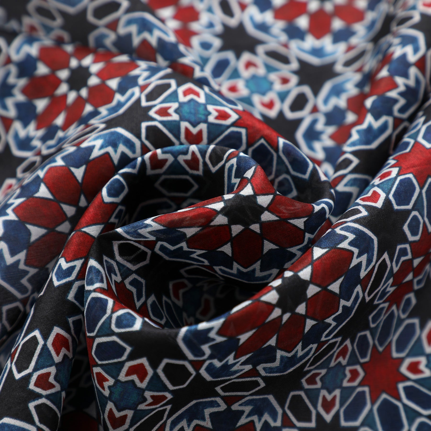 Red & Blue Silk Scarf Islamic Tiles Mashrabia V2