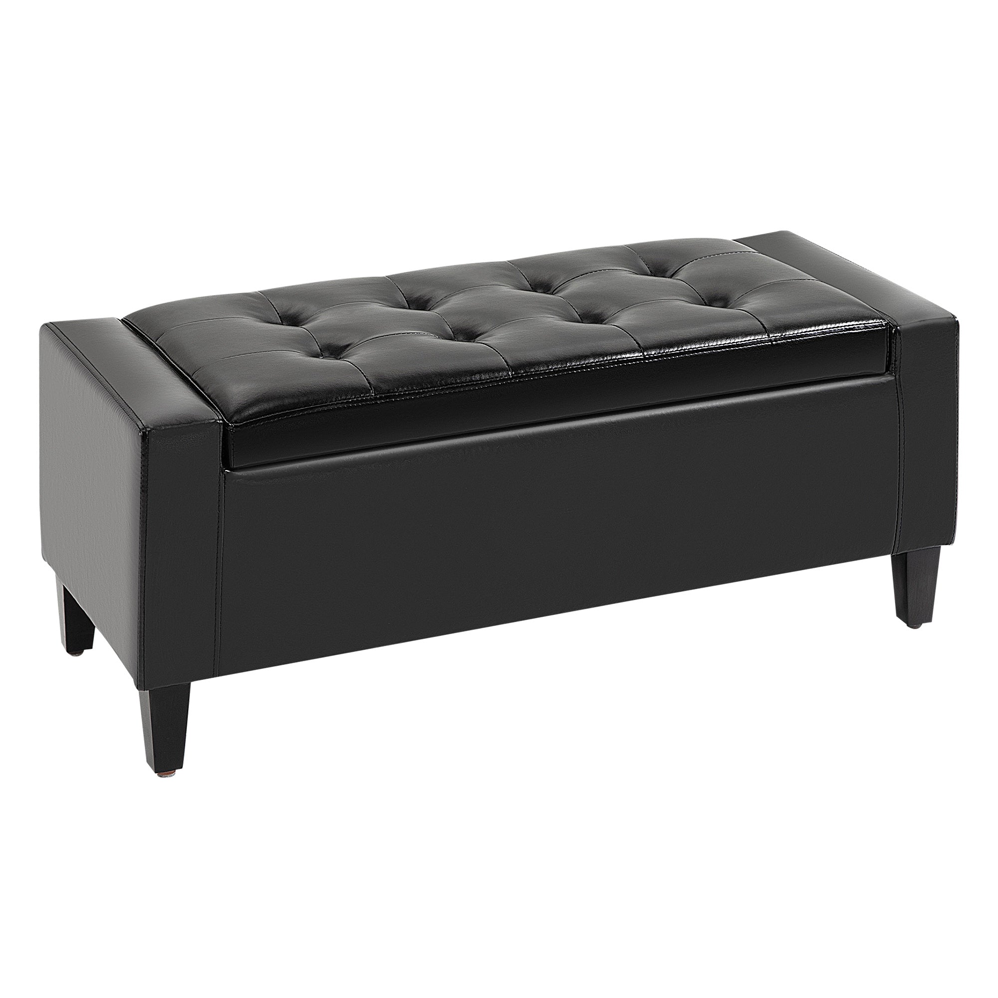 PU Leather Storage Ottoman, Tufted Bench wirh Flipping Top, 92 x 40 x 40cm, Black