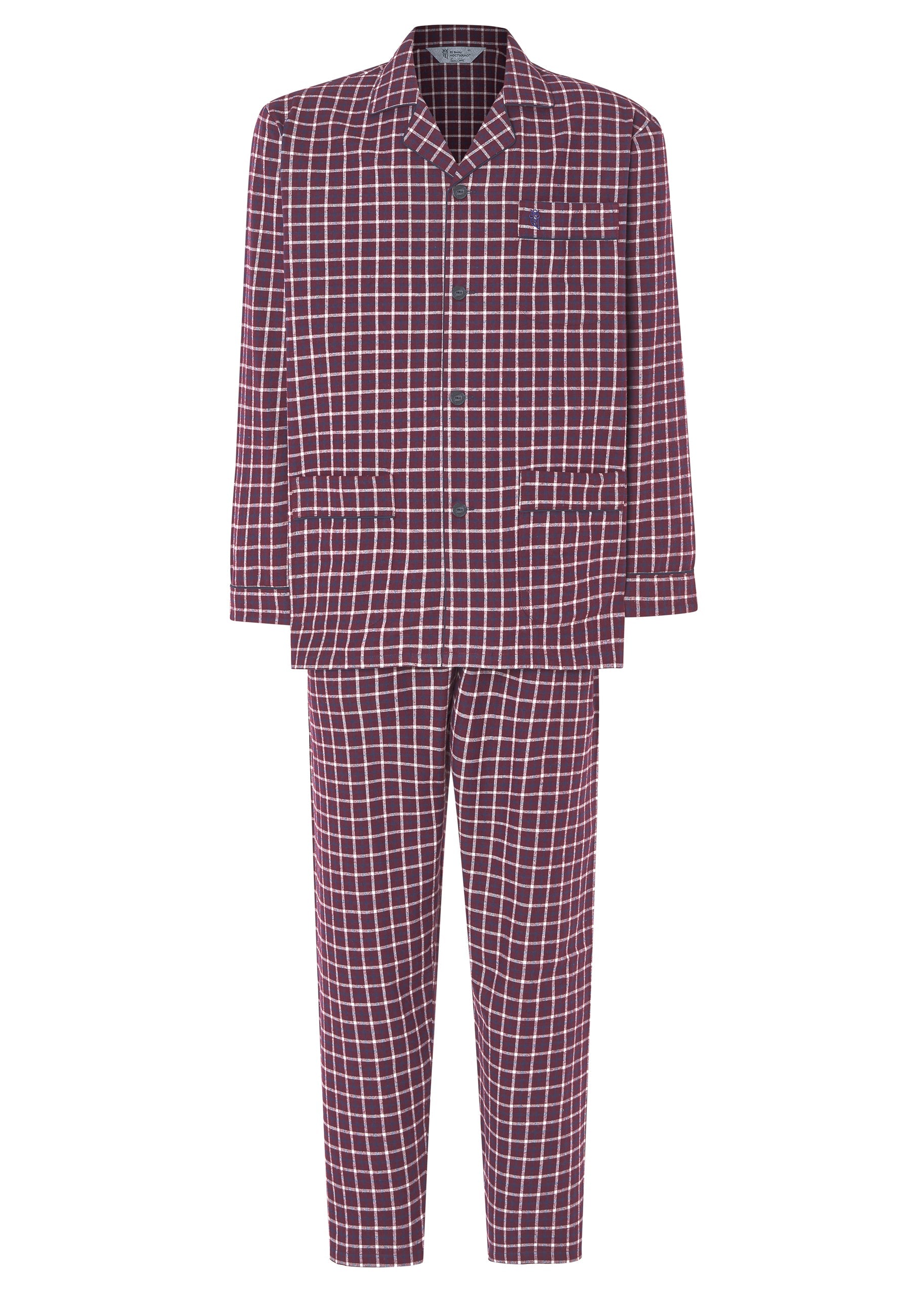 Pijama Hombre Invierno Solapa Algodón Franela Cuadros - Rojo 2814_90