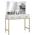 Illuminated Dressing Table, LED Vanity Table with Mirror, 3 Drawers & Storage Shelves, White