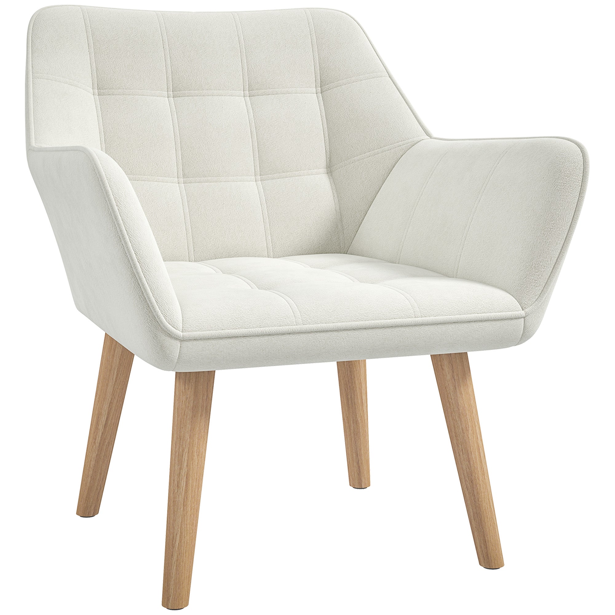 Modern Accent Chair with Wide Arms & Slanted Back for Living Room, Bedroom, Cream White