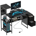 56" Gaming Desk w/ 2 CPU Stands, Pegboard, Power Outlets &  LED Lights, Black