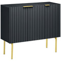 Accent Sideboard Storage Cabinet w/ Gold Legs, Soft Close & Adjustable Shelves, Black