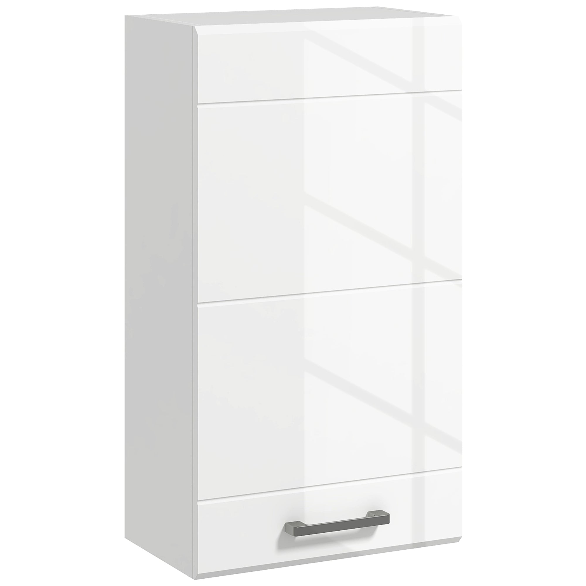High-Gloss Bathroom Wall Cabinet with Soft-Close Door & Adjustable Shelves, 37 x 22.5 x 70 cm, White