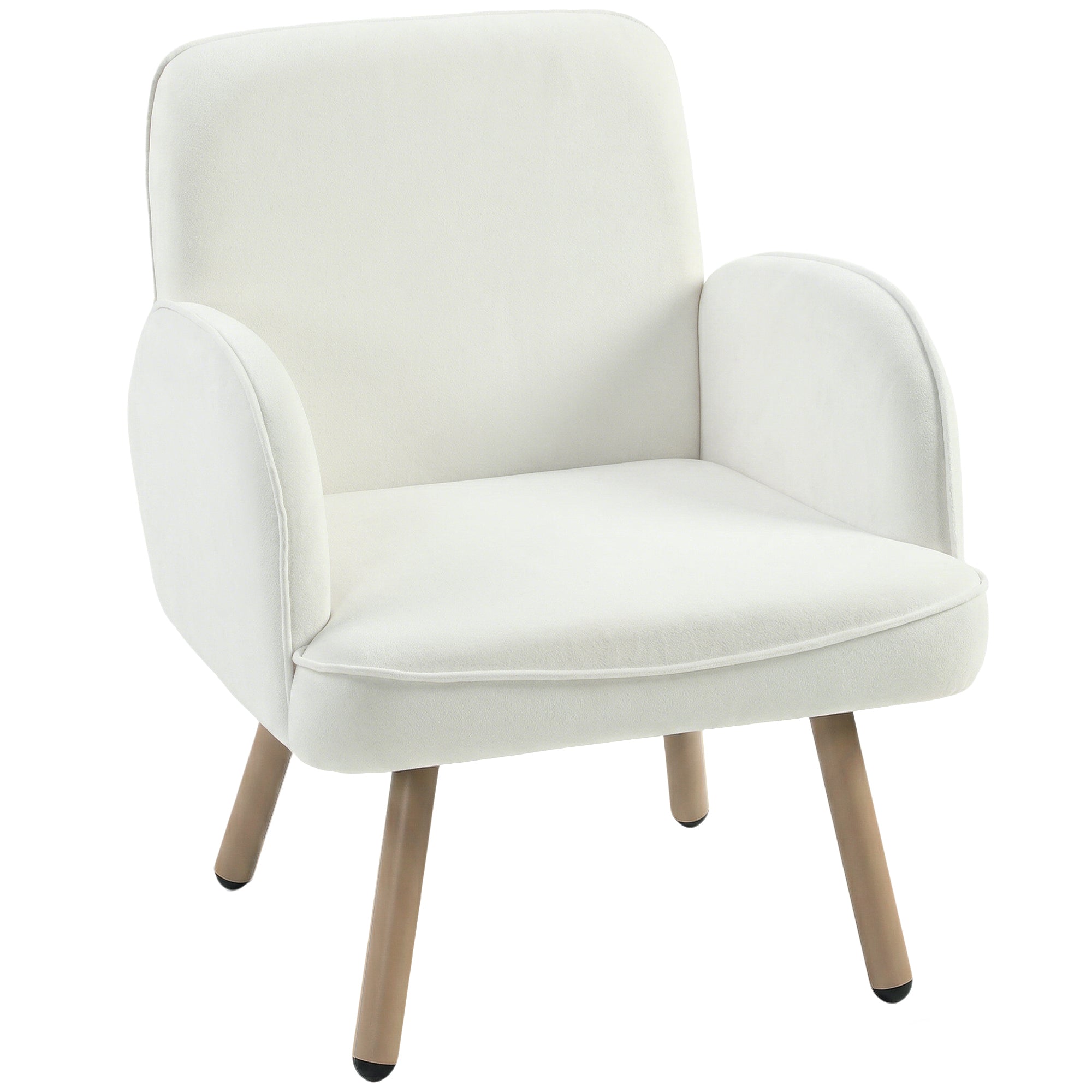 Velvet Lounge Chair with Spring Cushion and Metal Frame, Cream White