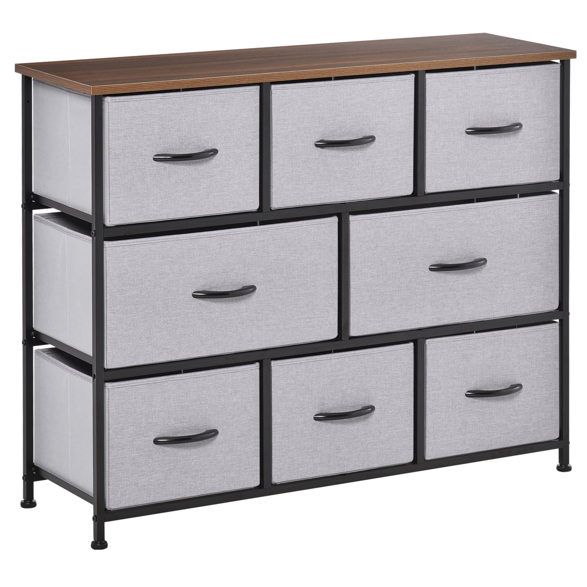 8-Drawer Dresser, 3-Tier Fabric Storage Tower w/ Steel Frame & Wooden Top for Closets, Grey