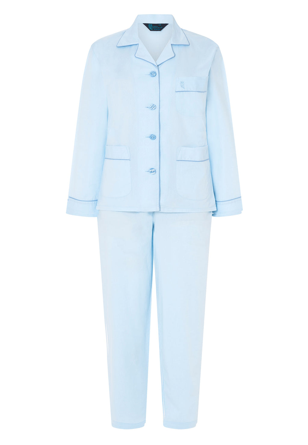 Pijama Mujer Largo Solapa Algodón Dobby Estampado - Azul 0200_30