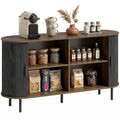 55" Fluted Sideboard with Sliding Doors and Adjustable Shelf, Black Wood Grain
