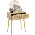 Vanity Desk with Arched Mirror, Compact Makeup Vanity with 2 Drawers, Dressing Table, Natural Wood