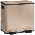 Dual Kitchen Bin, 2 x 15L Stainless Steel Double Rubbish Bin with Soft Close Lid, Gold Tone