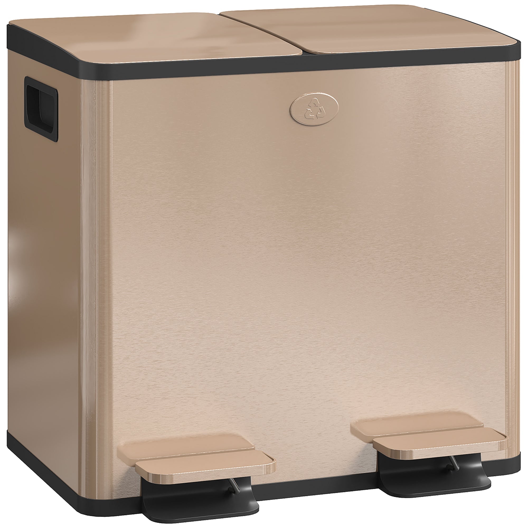 Dual Kitchen Bin, 2 x 15L Stainless Steel Double Rubbish Bin with Soft Close Lid, Gold Tone