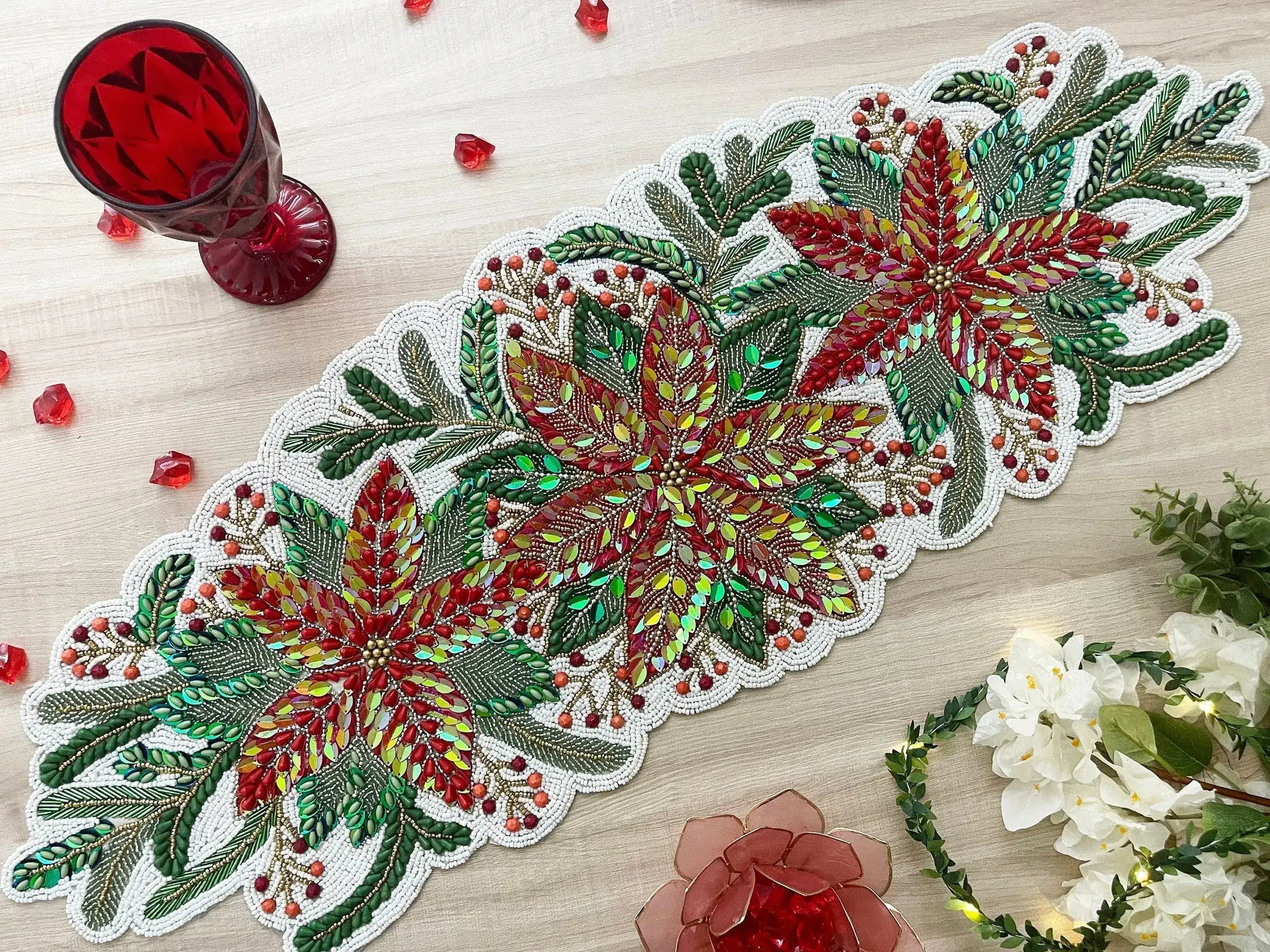 Jingle Leaves Beaded Table Runner