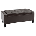 PU Leather Storage Ottoman, Tufted Bench wirh Flipping Top, 92 x 40 x 40cm, Brown