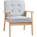 Tufted Fabric Accent Chair with Wood Legs and Thick Padding, Light Grey