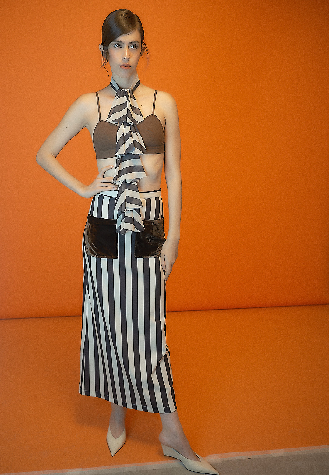 Falda Claudia rayas negro-beis