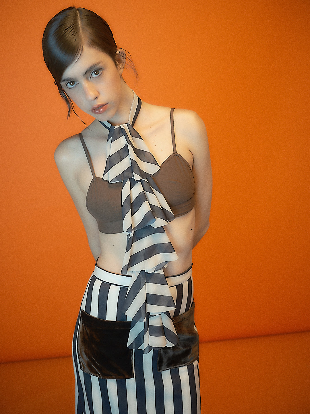 Falda Claudia rayas negro-beis