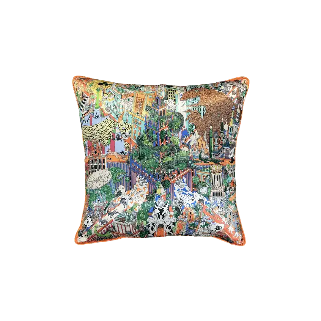 Jungle and City Meet Faux Silk Throw Pillow Cover