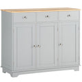 Kitchen Sideboard Floor Cupboard w/ Solid Wood Top, Adjustable Shelf & 3 Drawers, Gray
