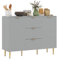 Modern Fluted Sideboard Cabinet with 3 Drawers & Metal Legs, Grey