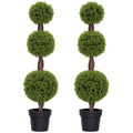Artificial Boxwood Topiary Tree Set of 2, 45.3" Faux Boxwood Ball Tree in Pot, Fake Plant for Decor, Green