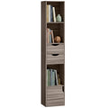 158 cm 3-Tier Bookcase with Drawers & Doors, Slim Adjustable Shelf Storage, Grey