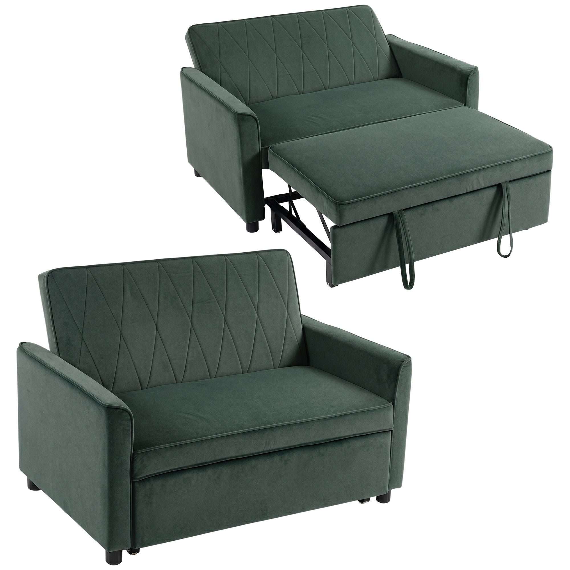 3-in-1 Loveseat Sofa Bed with Pull-Out Sleeper & Clik-Clack, Dark Green Velvet
