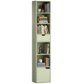 6-Tier Tall Narrow Bookcase with Drawer, Door & Adjustable Shelves — 30 x 24 x 158 cm, Green